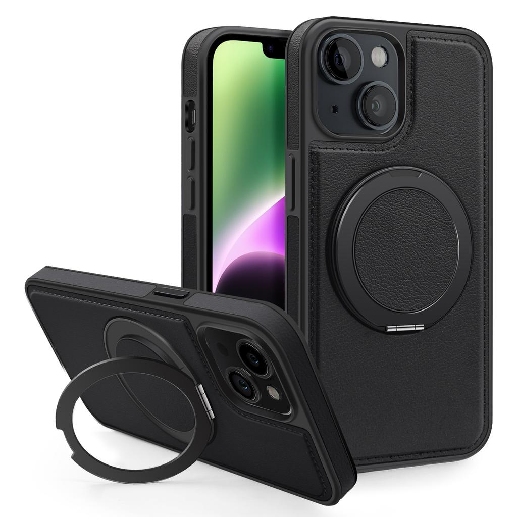 Чехол для iPhone 14 с кольцом-подставкой, совместимый с MagSafe, задняя крышка из ПУ кожи