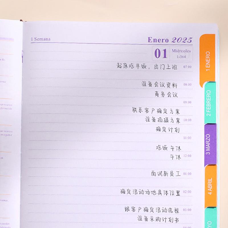 Янв 2025 - Дек 2025 Планировщик Блокнот A5 Повестка дня Испанский Внутренний 80Gsm Ежемесячно/Еженедельно/Ежедневно Школьные Принадлежности Канцелярские Товары