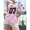 Women's Letter Print V-Neck Short Sleeve T-Shirt Summer Graphic Tee Football Jerseys Oversized Sport T-Shirt