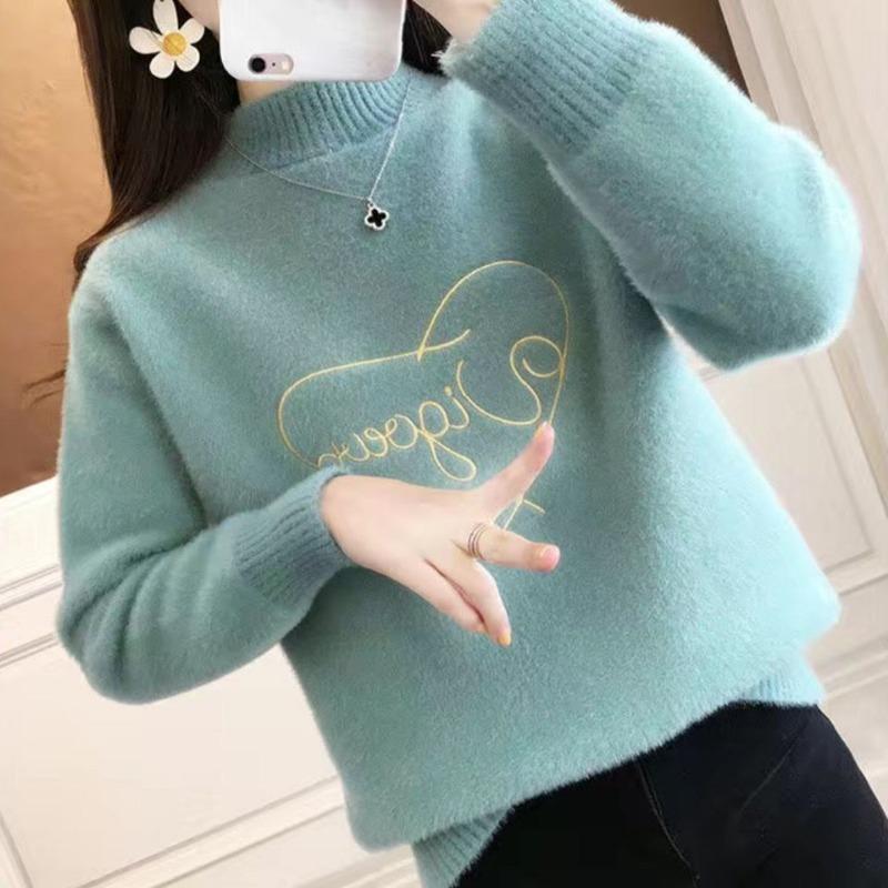 Свитер женский из искусственного норкового флиса 2023, трикотаж, осень-зима, универсальный короткий свободный корейский пуловер, женский топ