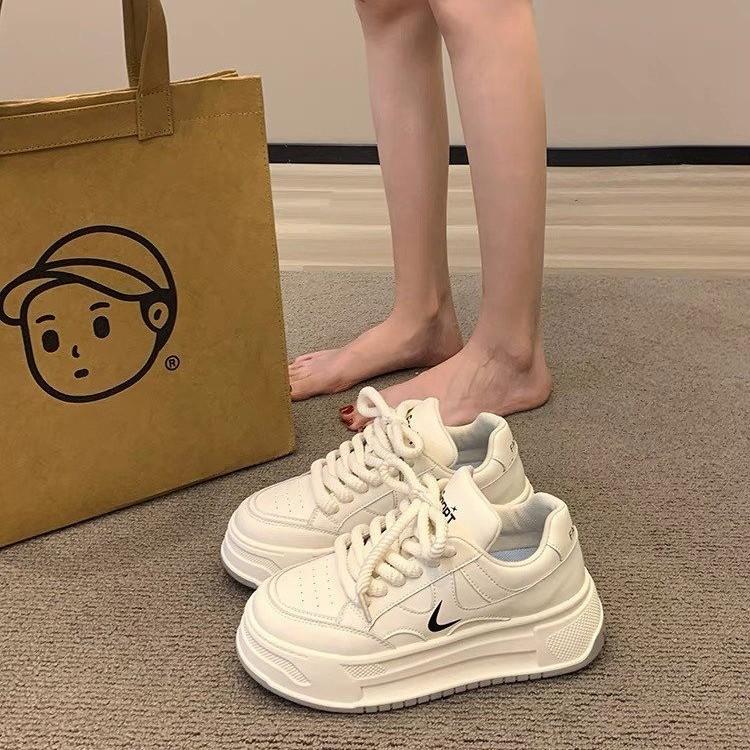 Весна Осень Массивные Женские Повседневные Туфли Мода Все-матч Студенческие Белые Кроссовки Высокое Качество Комфорт Увеличенные Вулканизированные Туфли