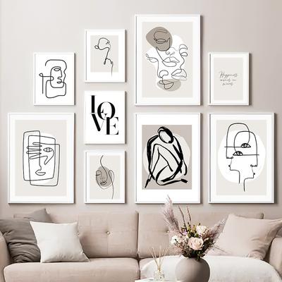 Настенная живопись на холсте, современная абстрактная линия лица, минималистичные скандинавские постеры и принты, настенные картины для украшения гостиной без рамки
