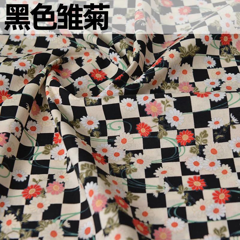 Ткань в японском стиле, чистый хлопок, с принтом, на метр, для одежды, ханьфу, скатерти, сумки, ручной работы, DIY, швейная ткань, бронзирование, синий