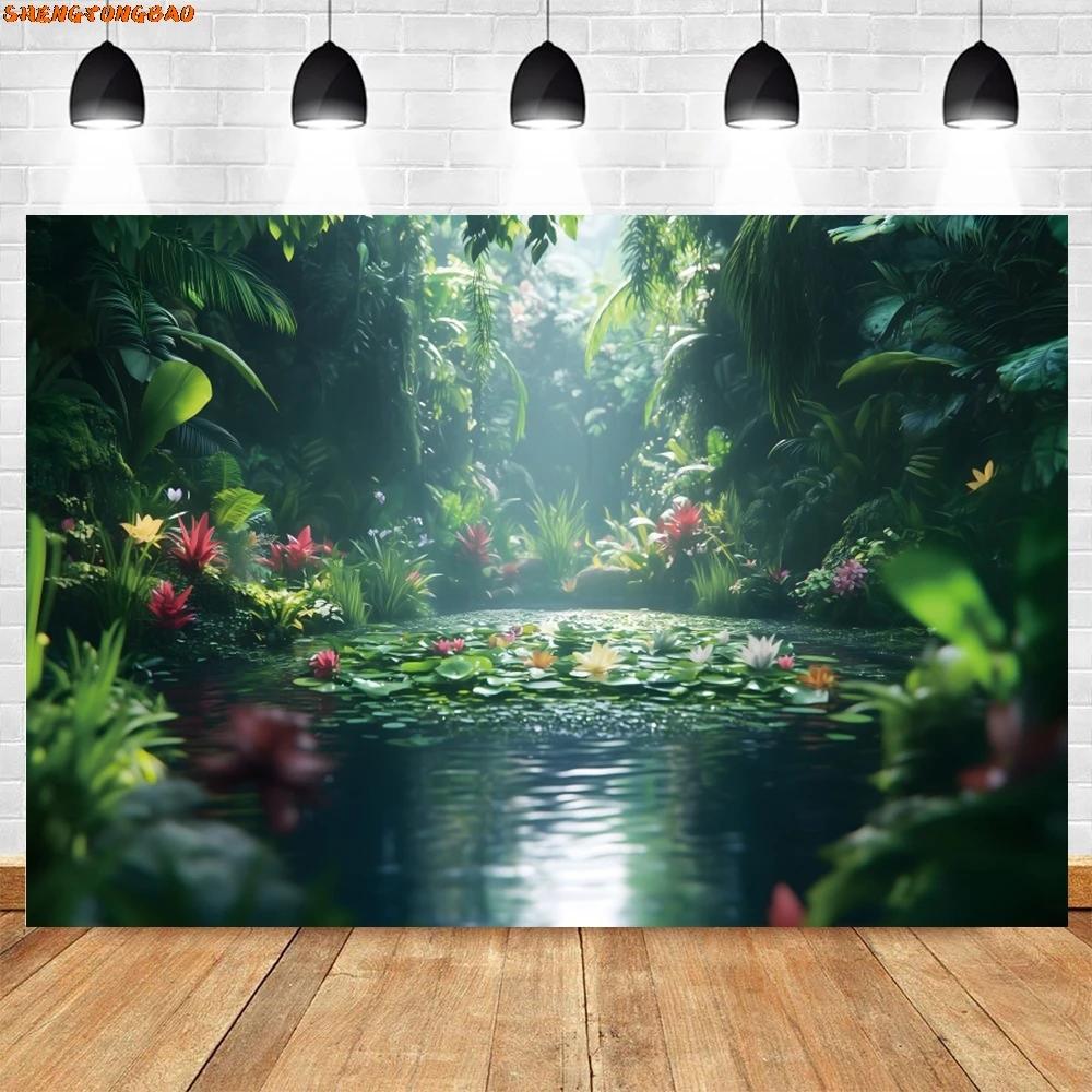 VIKAMA Misty Tropical Rainforest Tapestry Primitive Forest Plants Background Cloth Natural Forest Style Living Room Decoration