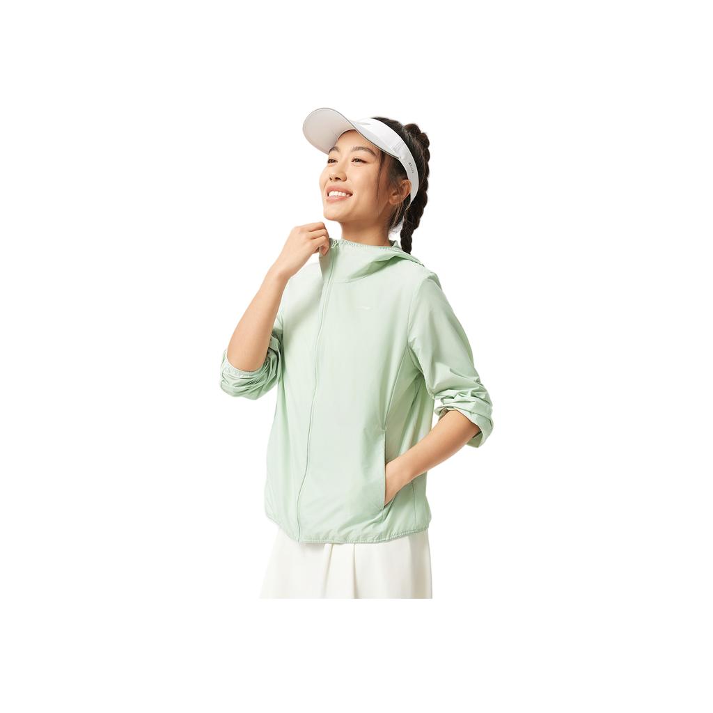 Li Ning Серия Фитнес Однотонная Толстовка на молнии с капюшоном Удобная Дышащая Универсальная Спортивная куртка Женская куртка Овечий жир-Зеленый AFDV154-3