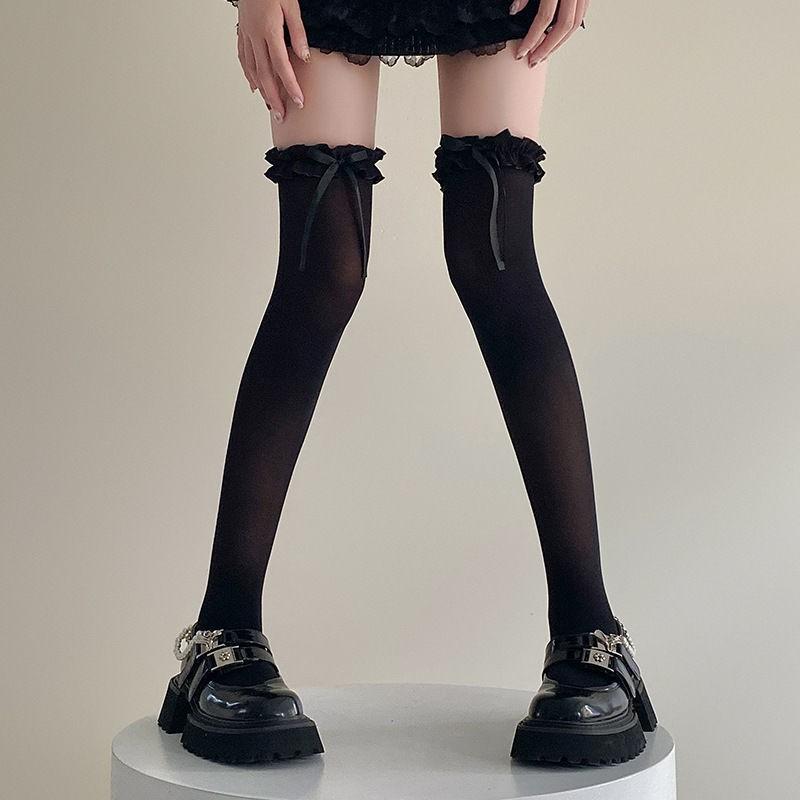 Японские бархатные гольфы весна и лето тонкие кружевные чулки Pure Desire Wind Long Tube GirlJKUniform кружевные бабочки