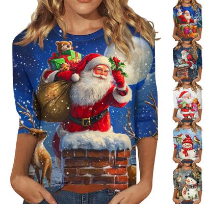 Женская модная повседневная свободная футболка с круглым вырезом и рукавами 3/4 с принтом, женский топ