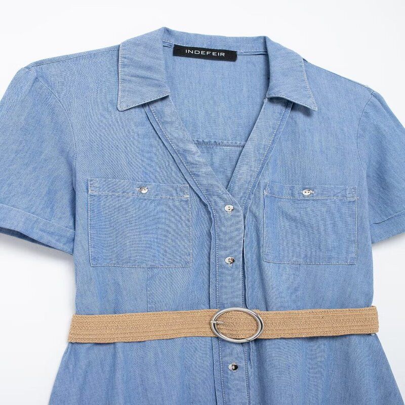 Fashion Style 2024 Summer New Women's Clothing with Belt Shirt Style Midi Skirt Dress Long Dress 7929052