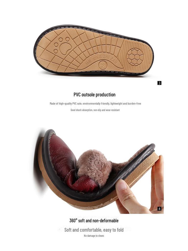 Тапочки Haining из натуральной кожи с меховой подкладкой из коровьей шкуры — уютное тепло для пар осенью и зимой