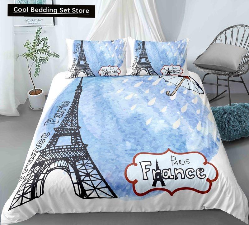 Пододеяльник с изображением парижской башни King Queen Знаменитые здания во Франции Комплект постельного белья для взрослых Розовый Романтический 2/3 шт. Полиэстеровый пододеяльник