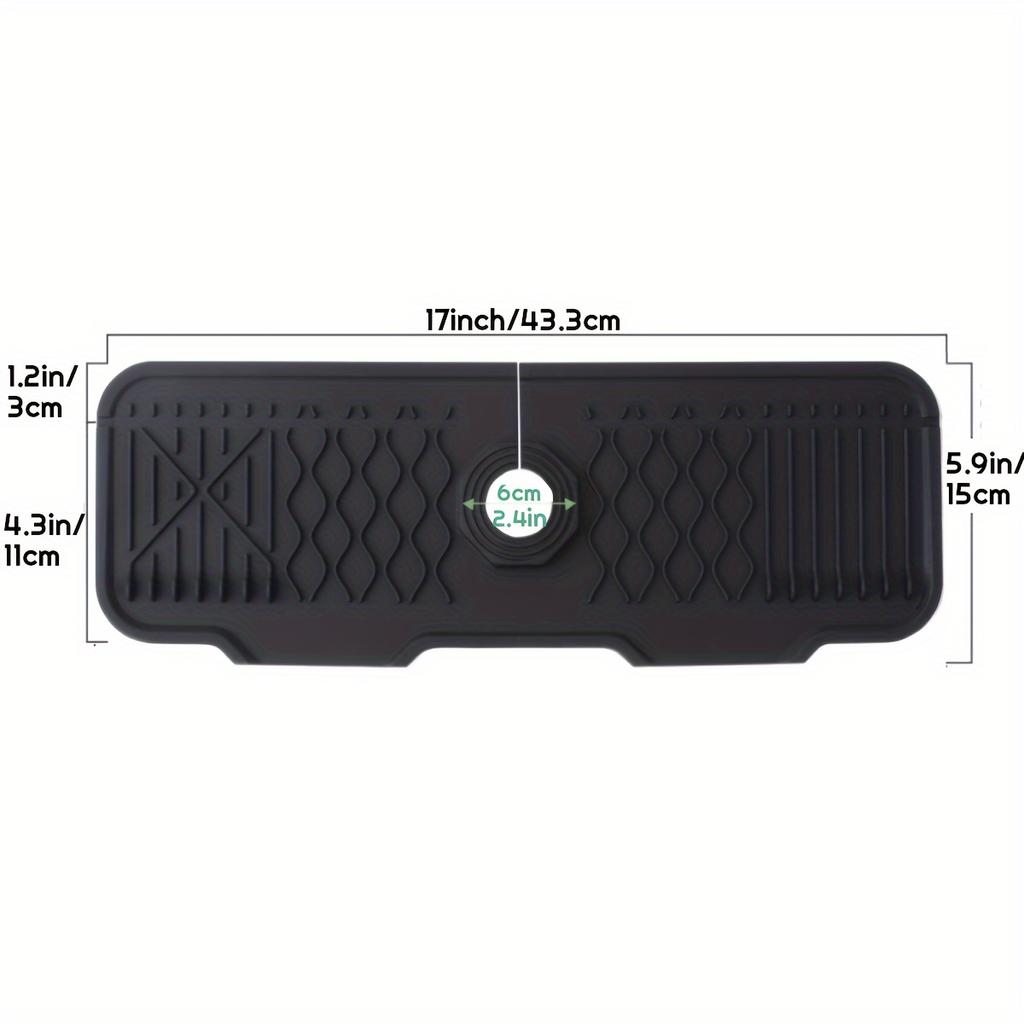 1 Piece Black Silicone Sink Splash Guard and Faucet Mat with Integrated Soap Dispenser and Sponge Holder - Space Saving, Textured Surface