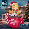Joyfy 6 футов Рождественские надувные фигуры Пряничный человечек Кружка какао Уличные украшения Надувные фигуры для двора со встроенными светодиодами для праздничной вечеринки