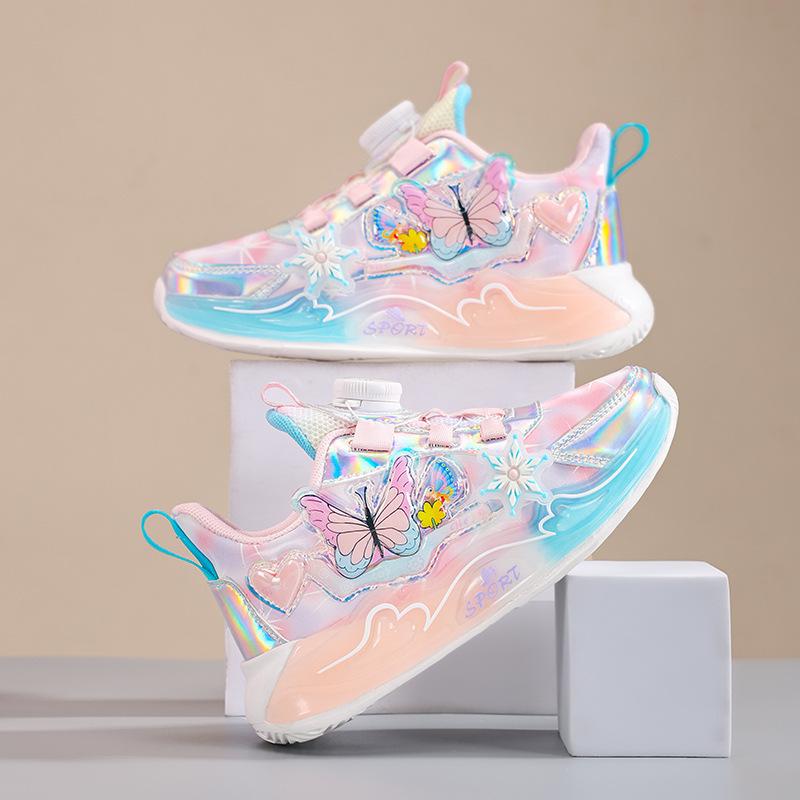 Girls shoes 2025 spring and autumn new breathable mesh leather lightweight girls running casual sneakers