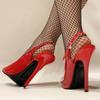 Модные туфли FHC на высоком каблуке 14 см, женские туфли-лодочки из лакированной кожи, мужские фетиш-туфли с вырезом сзади. Открытый носок, ремешок с пряжкой на щиколотке, красный, цвет на заказ