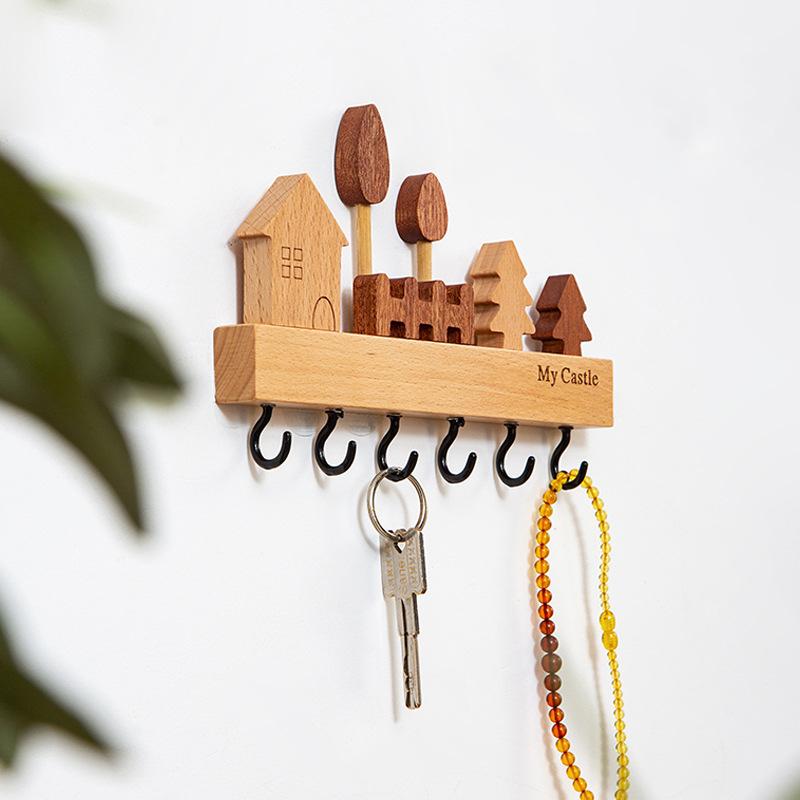 Крючок для ключей из цельного дерева, креативный настенный органайзер для ключей в прихожую без перфоратора