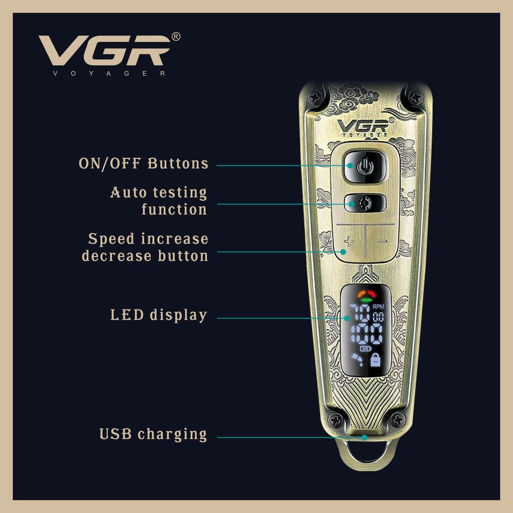 Оригинальная мужская машинка для стрижки волос VGR 901, металлическая, ретро, с гравировкой, для глубокой чистки, с умным цифровым дисплеем, электрическая, водонепроницаемая, долговечная