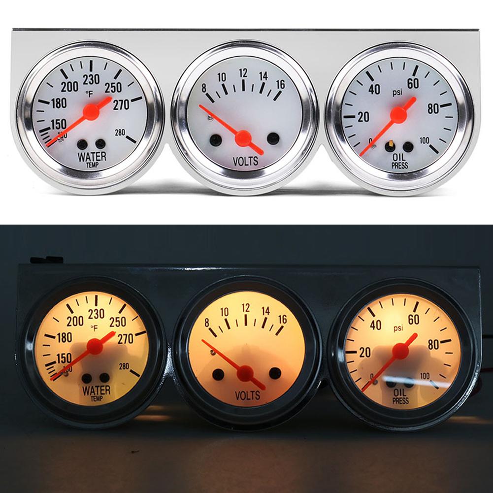 3 in1 52mm Car Oil Pressure Water Temp Amp Meter Gauge with Sensor Triple Gauge Set Auto Mechanical Chrome Panel Oil Press