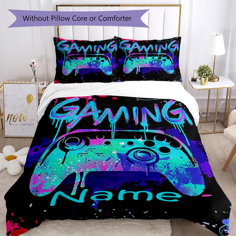 3pcs Custom Name Game Controller Bedding Set Duvet Cover Closure Includes 1 Duvet Cover & 2 Pillowcases, Soft and Comfortable for All Seasons.