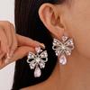 Sophisticated Diamond Bow Teardrop Tassel Earrings – Elegant Silver Needle Jewelry for Women