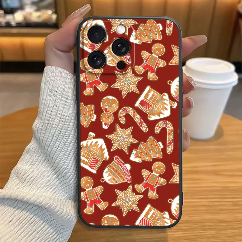 Рождественский мультяшный узор Чехол для телефона Для Apple iPhone 17 16 16E 15 14 13 12 11 Pro Max Plus Черный Мягкий Силикон