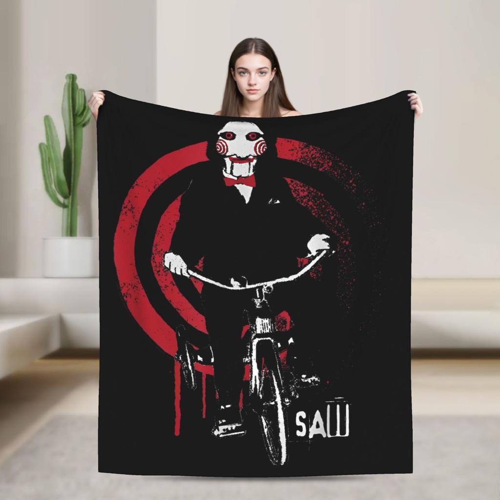 Saw Horror Movie Fashion Blanket Cover Funny Halloween Jigsaw Flannel Throw Fashion Blankets Home Couch Printed Soft Warm Bedspreads Breatha