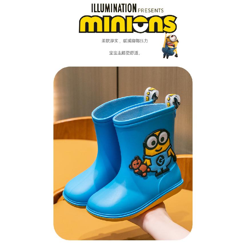 Minions Rain Boots Boys Rain Boots Cartoon Cute Small and Medium-sized Children Anti-Slip Kindergarten Thick Bottom Yellow Baby Water Shoes Women