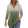 Women's Fashionable Casual Pleated  V Neck Solid Color Seven Quarter Sleeve T-shirt Top