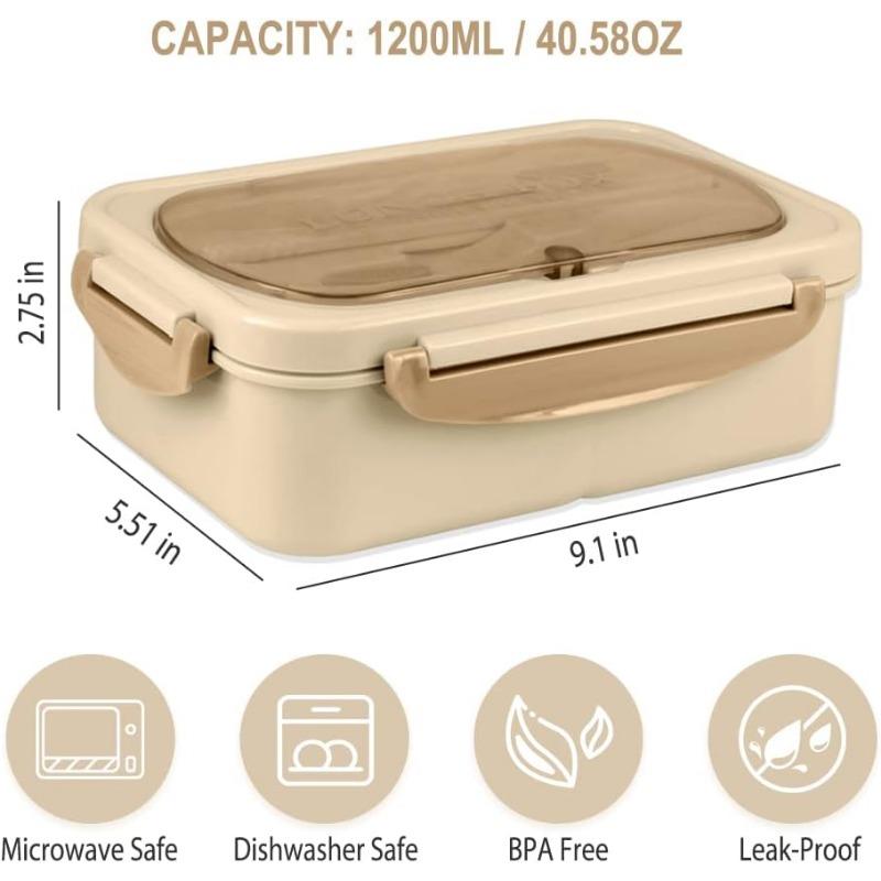 Bento Box for Adult, 1200 ML Lunch Containers, LeakProof Lunch Box with Utensils,3 Compartment Bento Box Microwave Safe