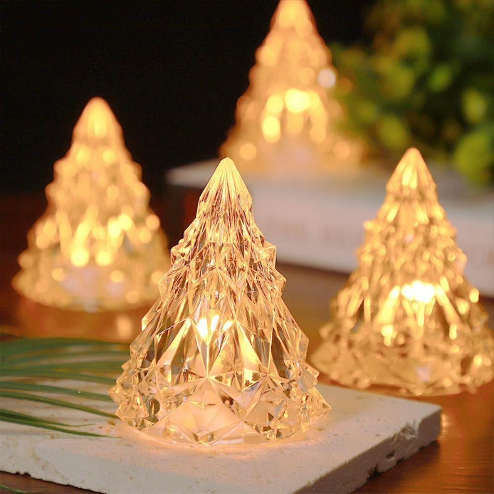2pcs LED Lighting Christmas Tree Crystal  Lamp Atmosphere Night Light Electronic Candle Lamp  Home