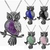 Owl Gifts Owl Necklace Healing Crystal Stones Amethyst Rose Quartz Pendant Necklace for Women Men