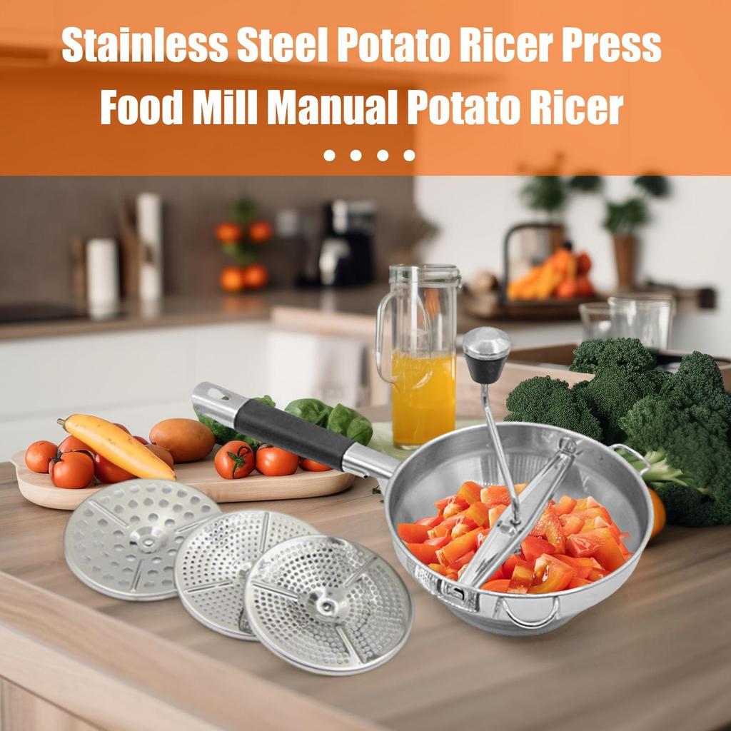 New Potato Masher Ricer Kitchen Tool Food Grade Manual With 3 Replaceable Grinding Discs Shredder For Garlic Fruit Puree Tomato
