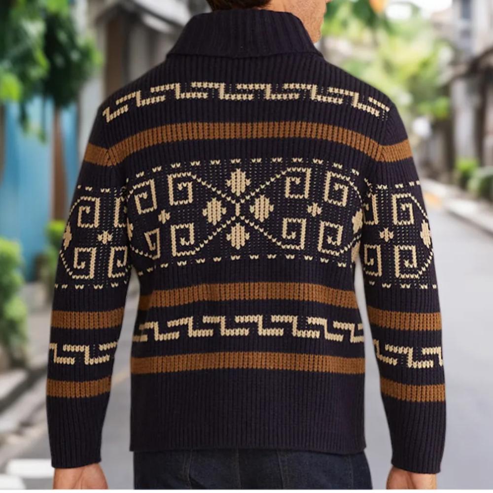 Autumn and Winter New Design Pattern Men's Fashionable Lapel Casual Cardigan Long Sleeved Jacquard Knitted High Weight Sweater Zipper Jacket