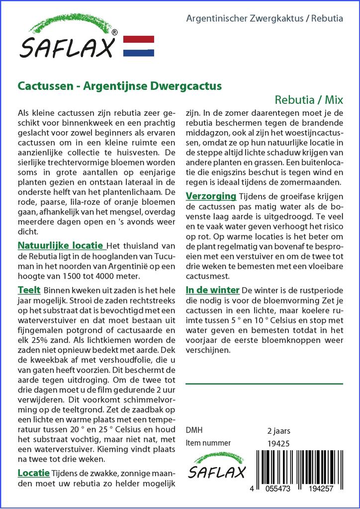 SAFLAX Ребутия - 40 семян - С горшечным субстратом для лучшего выращивания - Ребутия Микс