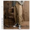 Spring/Autumn Men's Pants Casual Retro Style Cargo Pants Solid Color Cotton Straight Nine Points Pant Baggy Men Trousers