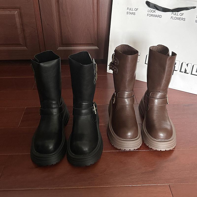 Мода Зима Пряжка для ремня Женские Сапоги до колена Мода Платформа Каблуки Рыцарские Длинные Ботильоны Дамская Удобная Обувь Zapatos Mujer