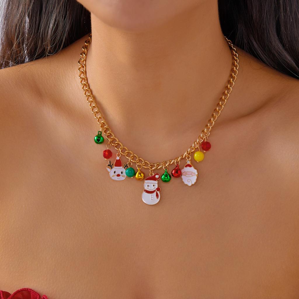 Creative Christmas Elements Metal Chain Bracelets for Women Men Santa Claus Tree Elk Snowman Pendant Necklace Festival Jewelry