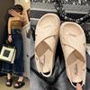 Sandals Women's 2025 New Thick-soled Comfortable One-word Sandals Simple Fashion Velcro Buckle Girls Flat Sandals