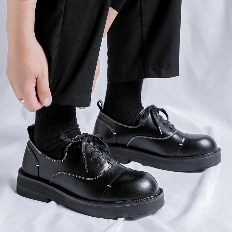 Fashion2024 Spring Men High Sole Casual Genuine Leather Shoes Man Japan Harajuku Korean Streetwear New Fashion Leather Suede Loafers