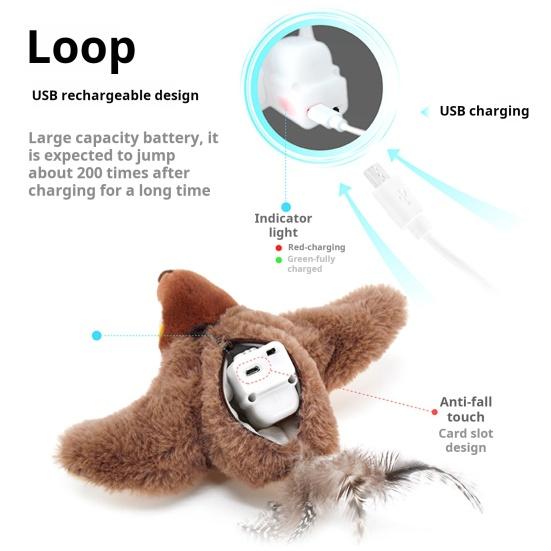 Игрушка для кошек «хлопающая птица» Интерактивная щебечущая хлопающая крыльями плюшевая птица с кошачьей мятой, перезаряжаемая через USB, активируемая с помощью прикосновения, имитация игрушки для кошек «птица»