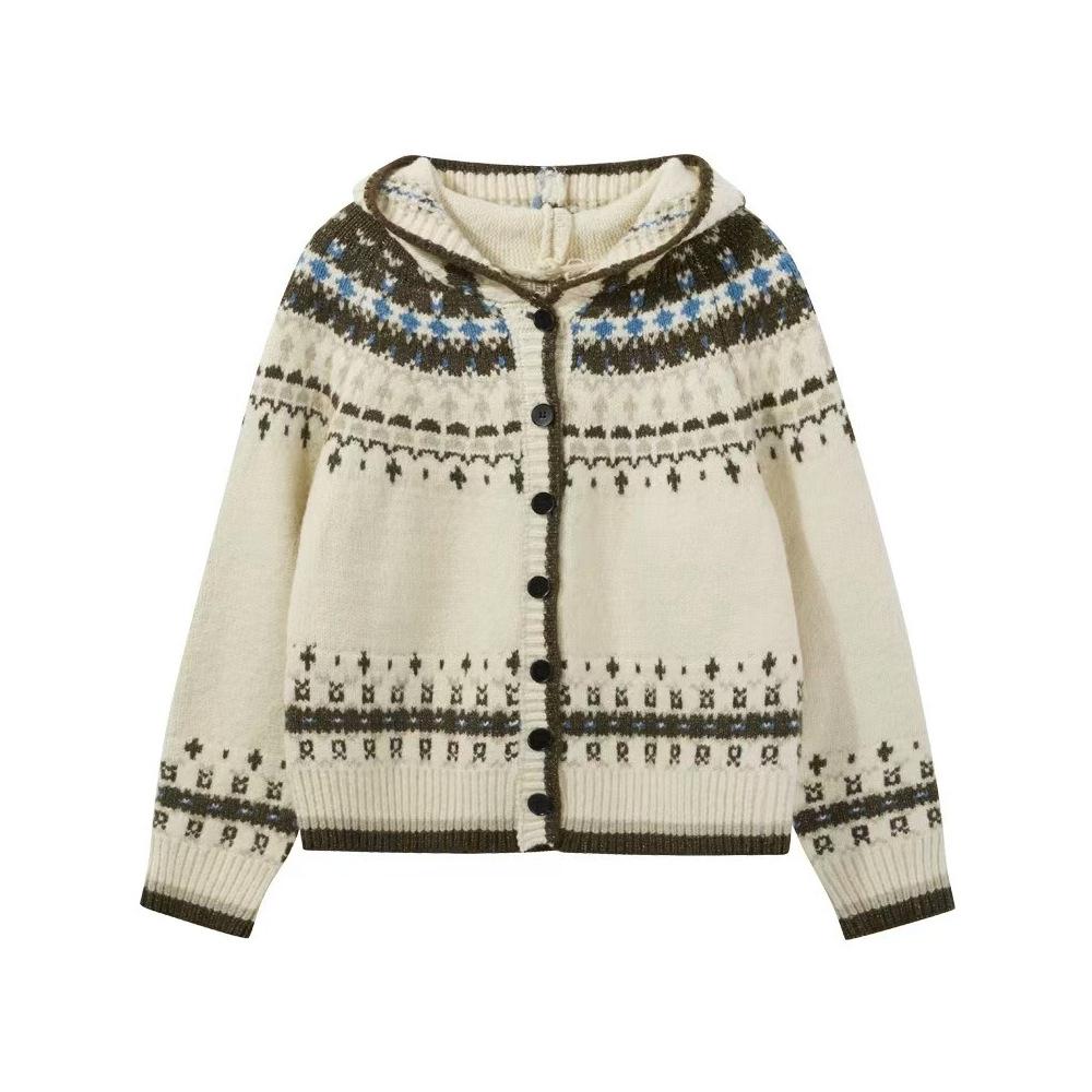 Кардиган Dorothy Fair Isle Retro с капюшоном и вязанным узором — женский утолщенный универсальный свитер