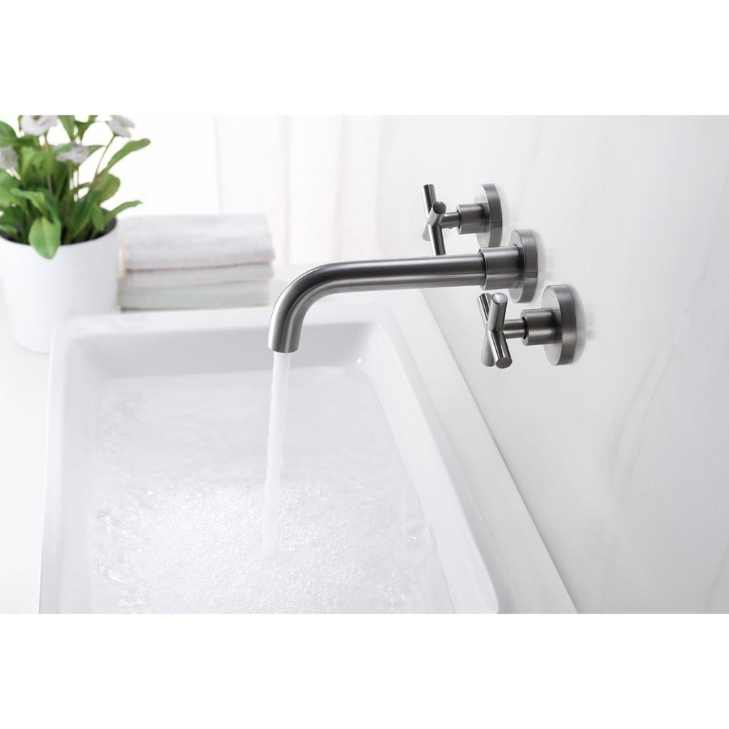 Wall Mount Bathroom Faucet Nickel,Cross Handles and Rough-in Valve Included
