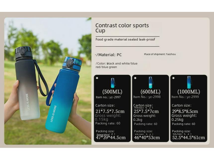 Мужская спортивная бутылка для воды Gradient большой емкости — устойчива к высоким температурам, портативна для фитнеса и летних мероприятий