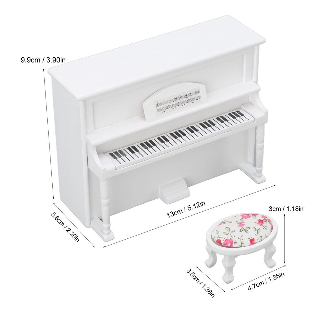 Кукольный рояль, 1:Деревянное миниатюрное пианино масштаба 12, Модель миниатюрного пианино со стулом, Музыкальная табуретка, Декоративные аксессуары, Имитация жизненной сцены, Гостиная