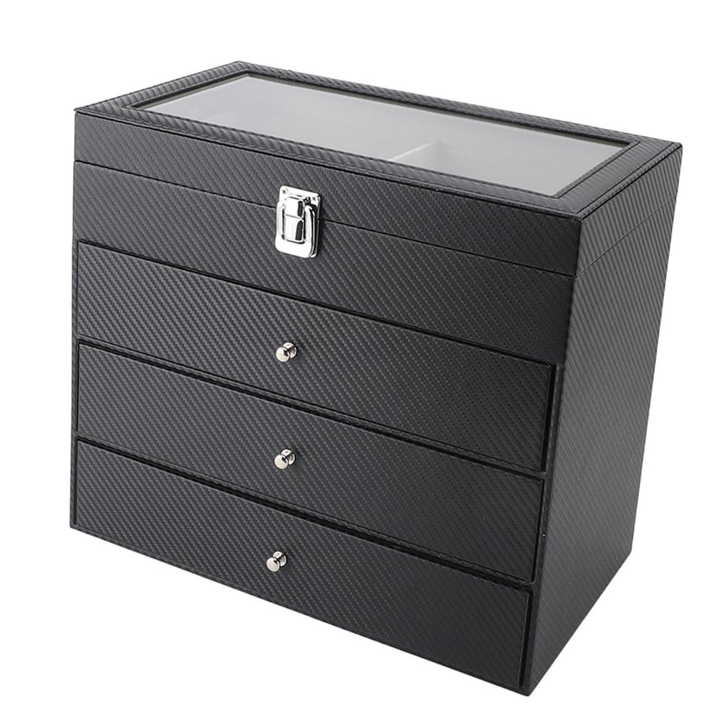 Glasses Display Case Carbon Fibre Grey Liner 4 Tiers 27 Slots Sunglass Glasses Storage Holder Box for Home