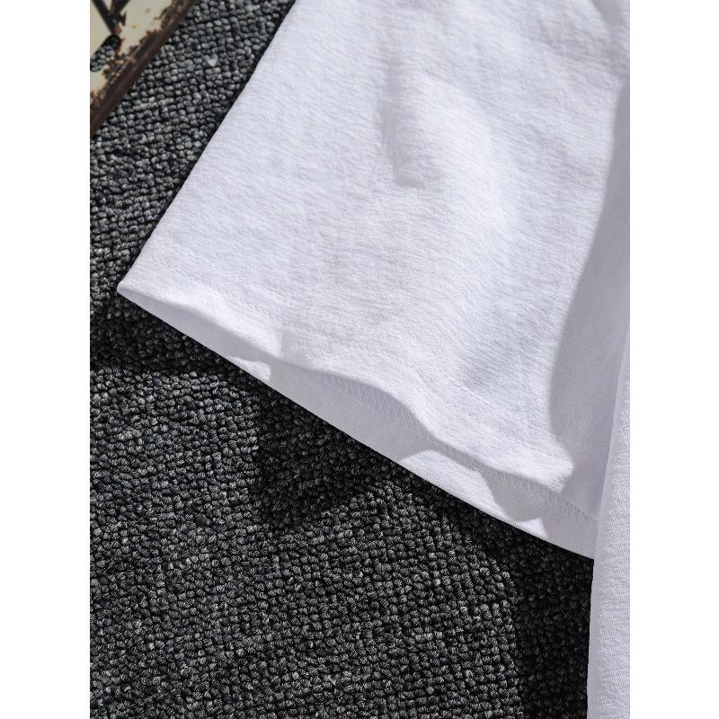 Европейские размеры 1 шт. Мужская летняя футболка большого размера, Повседневная, С круглым вырезом, Полиэстерочный трикотаж с геометрическим принтом гитары, Короткий рукав, Обычная посадка