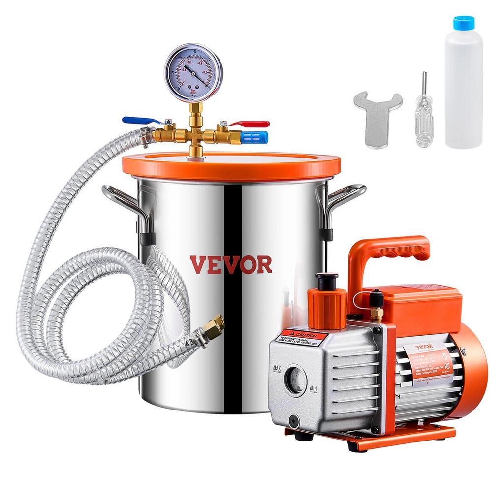 1.5 Gallon Vacuum Chamber 3.5CFM Single Stage Pump Degassing Chamber Kit