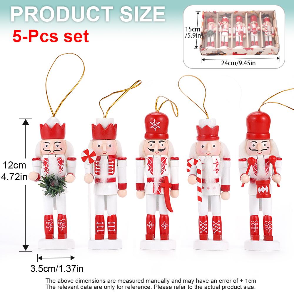 A Set/5pcs Christmas Nutcrackers Puppet Pendant Solid Wood Handcrafted Ornaments Christmas Decoration Party/Home Cute Pendant