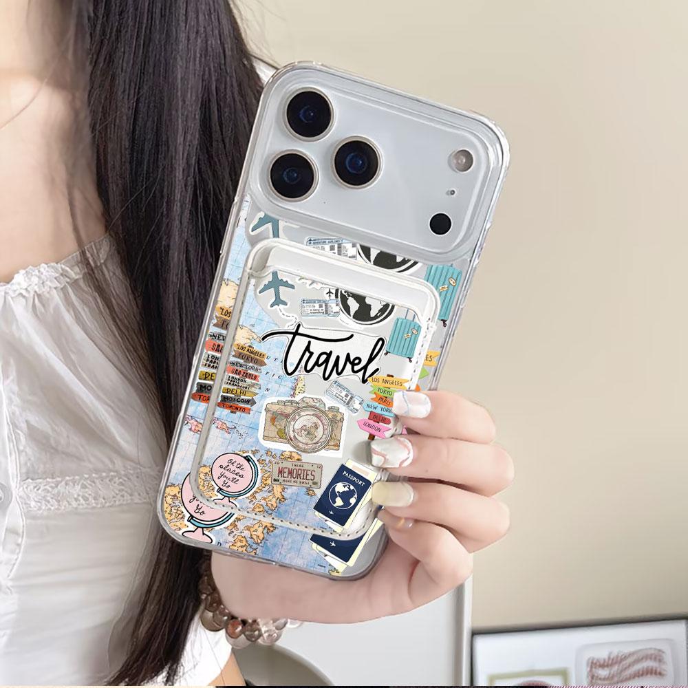 Fashion Tourism Label For Magsafe wallet Magnetic Card holder Phone Case For iPhone 16 13 16 15 12 14 17 Pro Max 16E Plus Cover