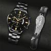 2 шт./компл., Мужские Модные Бизнес Кварцевые Часы, Роскошный Календарь Ремешок из Нержавеющей Стали Наручные Часы и Браслет