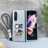 Складной чехол для Samsung Galaxy Z Fold 3 4 5g Жесткий противоударный чехол для ПК с ручной веревкой и подставкой в ​​виде медведя Чехлы для телефонов Защитный чехол